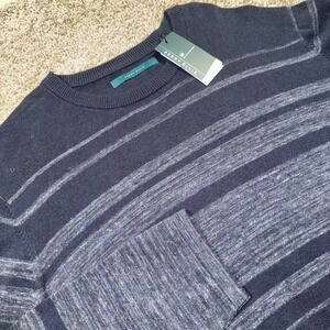 Perry Ellis Linen Blend Sweater Men Stripe Crew Neck Dark Sapphire Blue 2XLT NEW